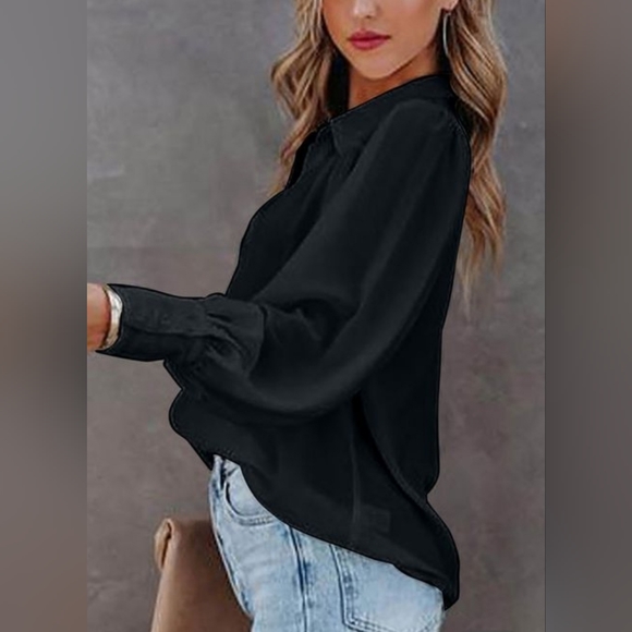 Button up Ruched Puff Sleeve Collared Blouse - Picture 5 of 8